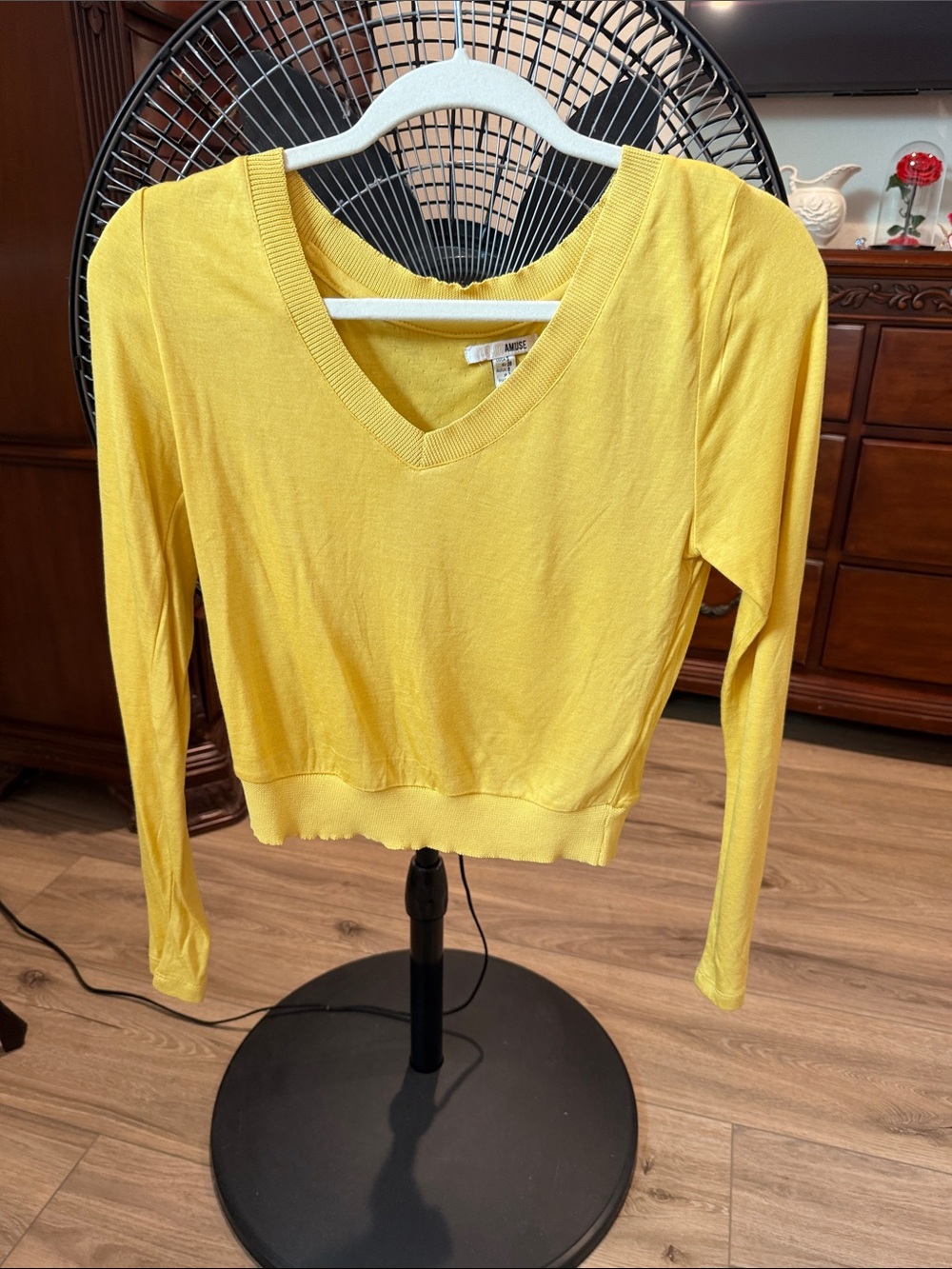 Amuse Yellow V-Neck Long Sleeve Crop Top